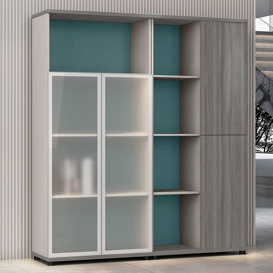 オフィスキャビネット ディスプレイラック 本棚 キャビネット 収納ラック 収納ボックス 扉付き 4段 木目調 カスタマイズ可能 chickagu