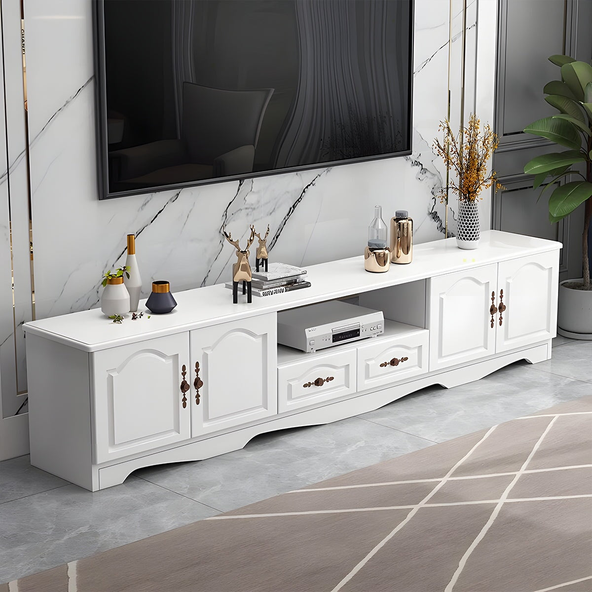 テレビ台　テレビボード　ＴＶ　センターテーブル　セット　引き出し　扉付き収納　大容量　エコ板材　角丸加工　丸み　レトロ取っ手　モダンクラシック　おしゃれ　DSG-C013 chickagu