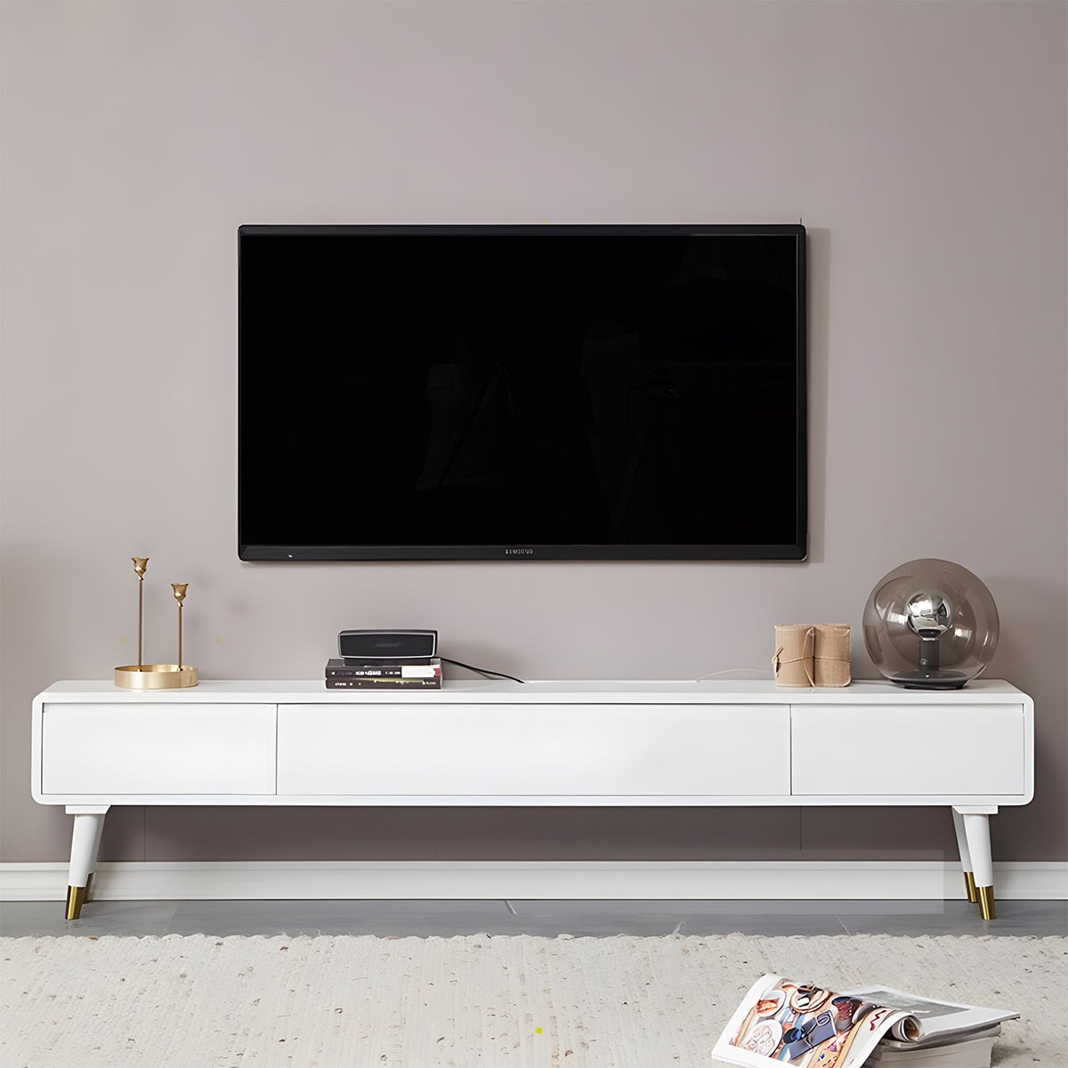 テレビボード　テレビ台　ＴＶ台　天然木　ラバーウッド　耐久性　滑り止めキャップ　引き出し　扉付き収納　角丸加工　隠れ取っ手　モダン　スタイリッシュ　上質　DSG-C016　CHICKAGU