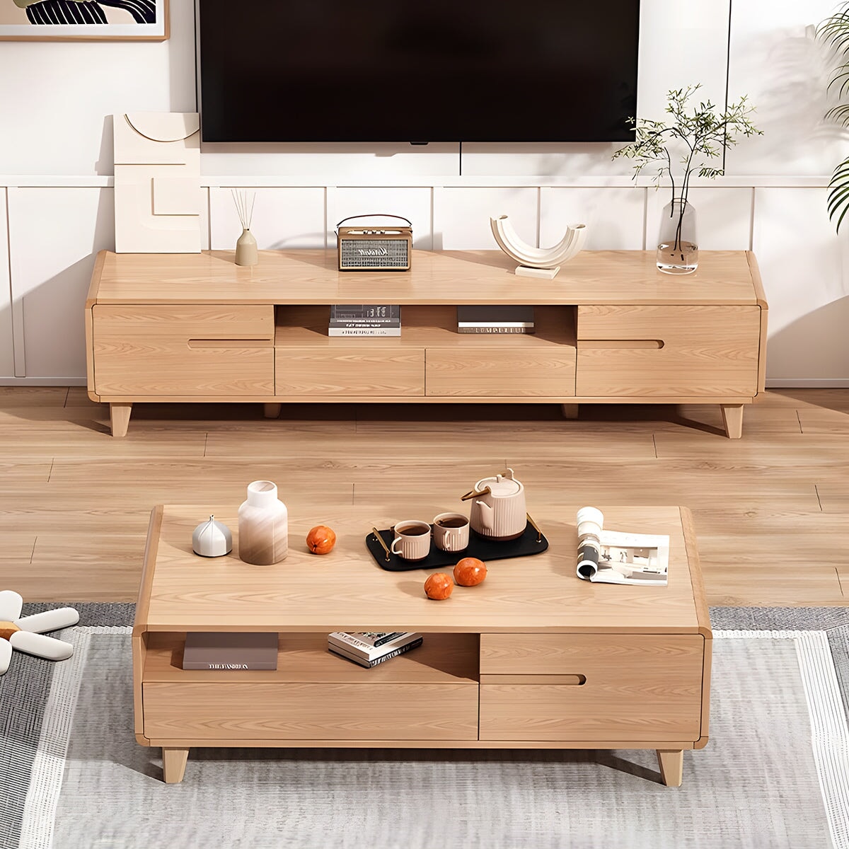 テレビ台　ＴＶ　テレビボード　リビング　収納　引き出し　オープン収納　扉付き　配線穴キャップ　Ｒ仕上げ　引き手　ナチュラル　木目調　穏やか　シンプル　DSG-C026  chickagu