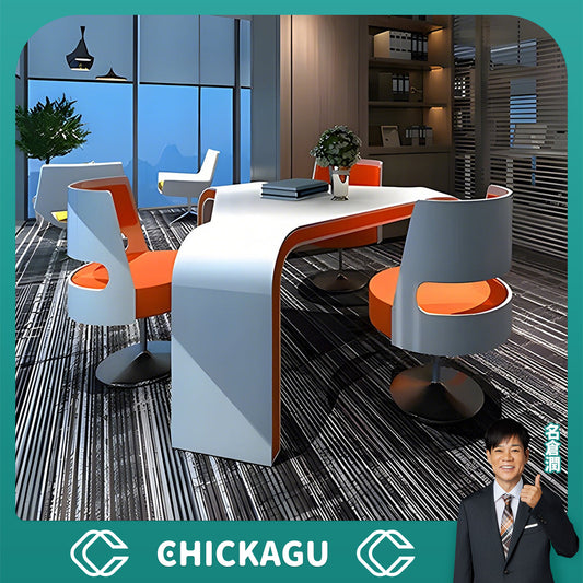 三角構造　分厚い板材　重厚感　安定感　鏡面仕上げ　ピン角なし　会議テーブル　ミーティング　打ち合わせ　モダン　デザイン性　おしゃれ　ホワイト　カスタマイズ可能　HYZ-C051　chickagu