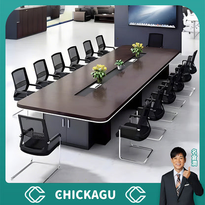 安定性　重厚感　扉付き収納　大容量　配線ボックス　分厚い天板　幅広　会議テーブル　ミーティングテーブル　木目調　落ち着き　上質　カスタマイズ可能　HYZ-C056