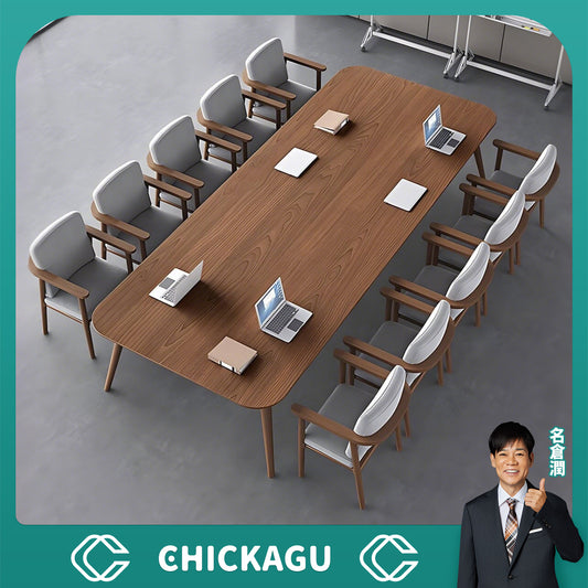 木目調　落ち着き　天然木脚　広い天板　Ｒ仕上げ　斜めカット　テーブル　ミーティングテーブル　会議室　温もり　自然な風合い　上質　カスタマイズ可能　HYZ-C077　chickagu