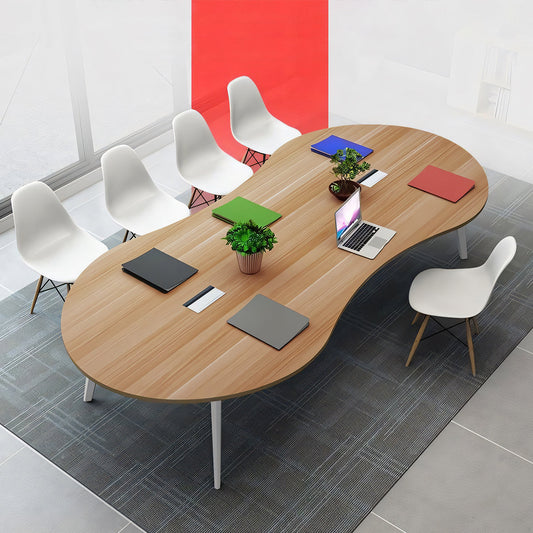 ミーティングテーブル 大型会議テーブル オフィスデスク 丸い天板 スチール脚 ナチュラル シンプル カスタマイズ可能 HYZ-T004