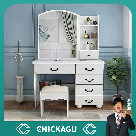 ドレッサー　鏡台　化粧台　鏡　ミラー　明るさ調整　三段階　収納　棚　引き出し　エコ板材　スツール　ウレタン　ＰＵレザー　オシャレ　上質　使い勝手　HZT-C006