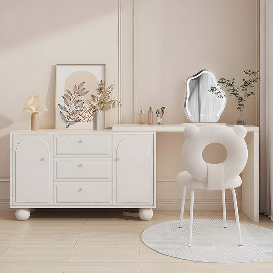 化粧台　ドレッサー　鏡台　化粧　鏡付き　メイクライト　明るさ調整　三段階　エコ板材　無塗装　椅子　ウレタン　引き出し　扉付き　分類収納　ミニマル　シック　CHICKAGU