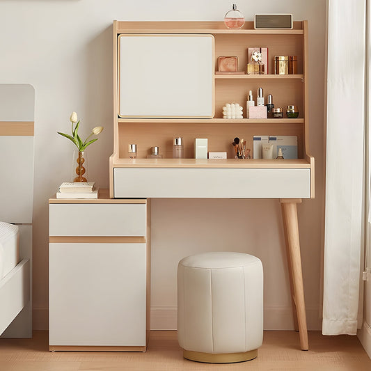 ドレッサー　鏡台　ミラー　鏡　引き出し　収納棚　スライド式　伸縮可能　ナチュラル　ウォールナット　シンプル　HZT-C025 chickagu