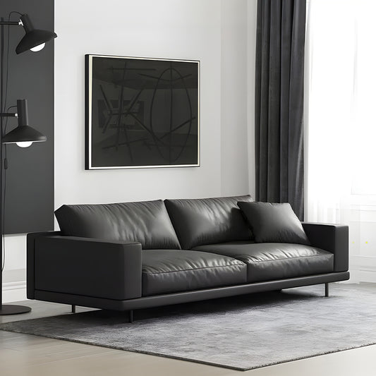 カウレザー 滑らか 高密度ウレタン 柔らか 弾力性 スチール脚 頑丈 耐荷重 ソファ 応接ソファ シンプル 快適 ブラック カスタマイズ可能 JDSF-C007