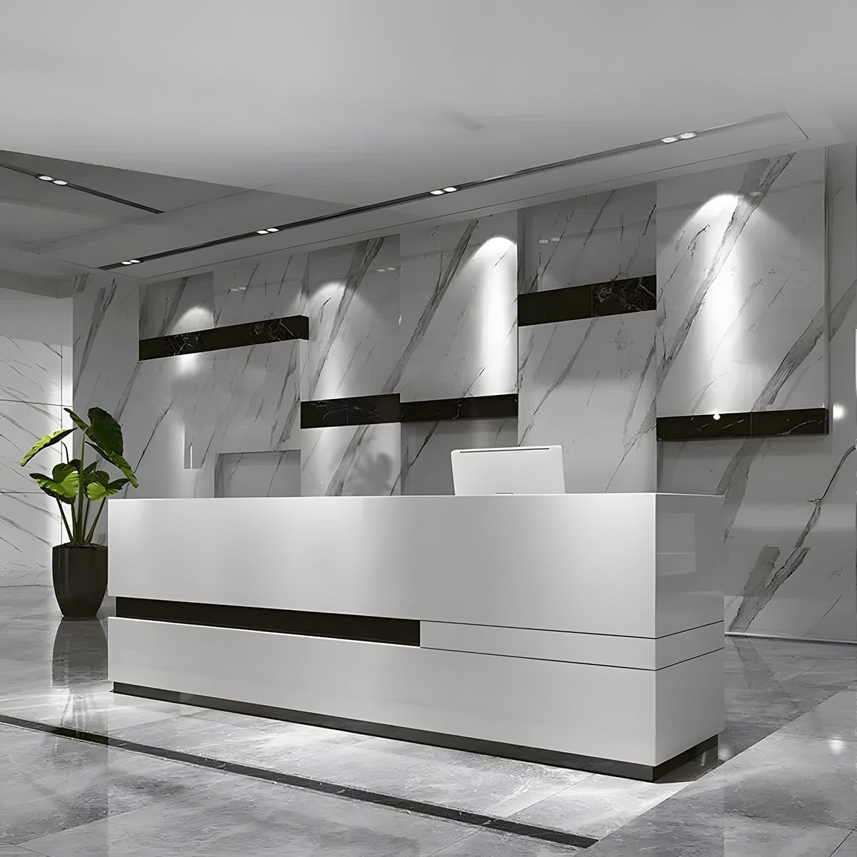 受付カウンター　オフィス受付　エントランス受付　カウンターテーブル　カウンター　引き出し付き　焼付塗装　ホワイト　カスタマイズ可能　JDT-053