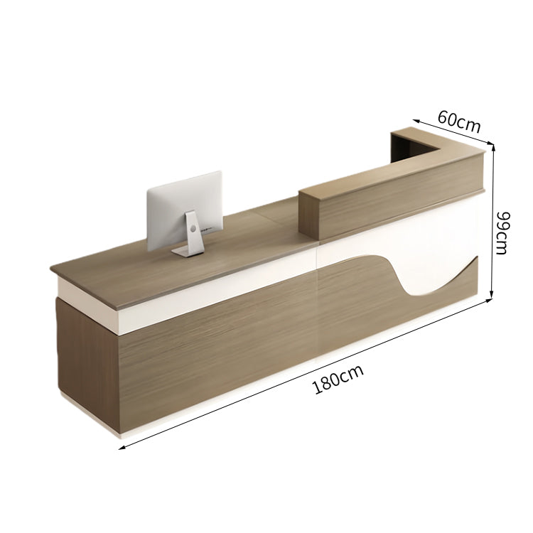受付カウンター　フロントカウンター　受付台　多機能　ロック付き　収納スペース　引き出しトレイ　便利　ホワイト　ライトウォールナット　JDT-2192