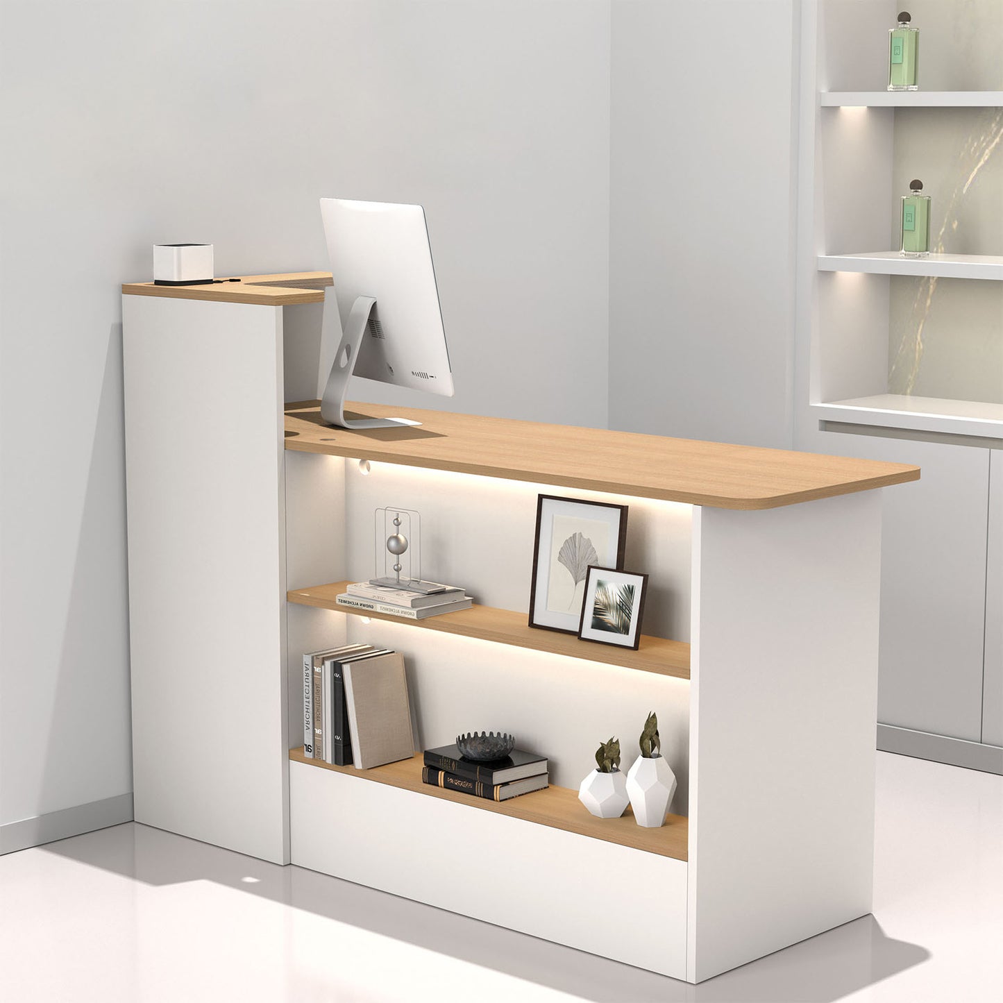 カウンター　受付カウンター　オープン収納　大容量　分類収納　おしゃれ　機能的　ホワイト　ナチュラル　JDT-2210