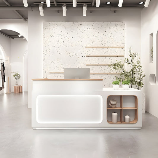 上部天板付き スリット入り LEDライト 配線穴キャップ 展示棚 収納機能 受付カウンター 受付台 カウンター おしゃれ シック 上質 カスタマイズ可能 JDT-A422 chickagu