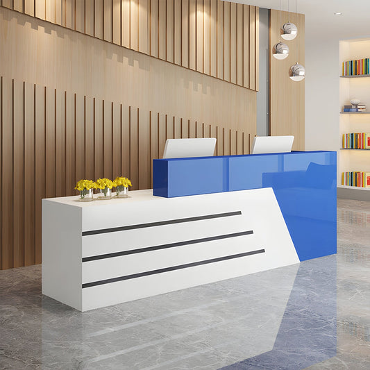 木製受付カウンター レセプションデスク レジカウンター 受付カウンター エントランス受付 業務用 会社用 キーボードトレイ付き 配線穴付き シンプ ホワイト カスタマイズ可能 chickagu