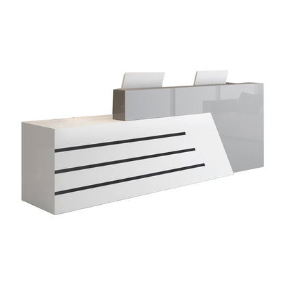 木製受付カウンター　レセプションデスク　レジカウンター　受付カウンター　エントランス受付　業務用　会社用　キーボードトレイ付き　配線穴付き　シンプ　ホワイト　カスタマイズ可能　chickagu