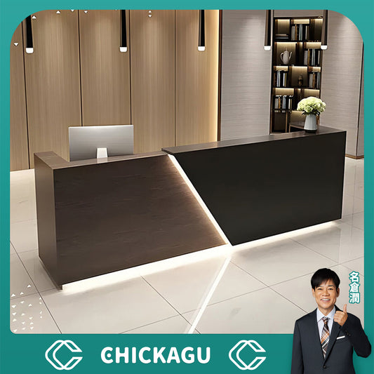 ステンレス　焼付塗装　ＬＥＤライト付き　受付カウンター　エントランス受付　カウンターテーブル　オフィス受付　大容量収納　引き出し付き　ブラック　カスタマイズ可能　JDT-C016　CHICKAGU