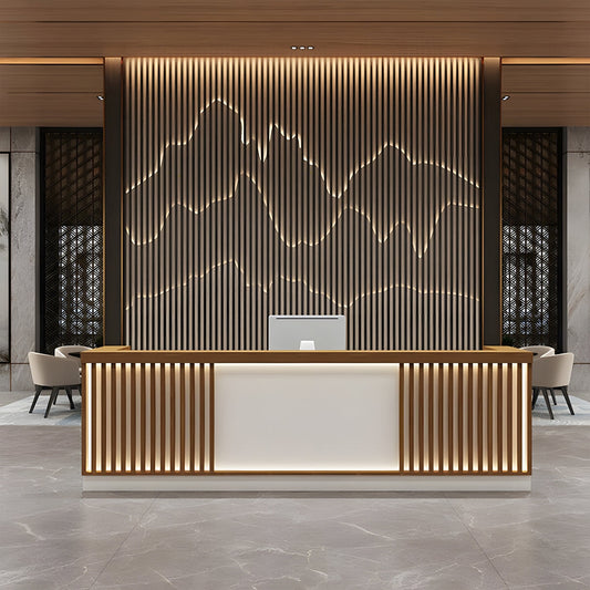 縞模様 大容量収納 ロゴ 受付カウンター エントランス受付 カウンターテーブル オフィス受付 モダン ナチュラル カスタマイズ可能 JDT-C017 CHICKAGU