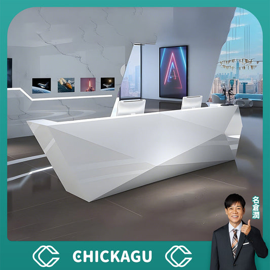 LEDライト付き　高級感　受付カウンター　エントランス受付　カウンターテーブル　オフィス受付　間仕切り　ホワイト　カスタマイズ可能　JDT-C018　CHICKAGU