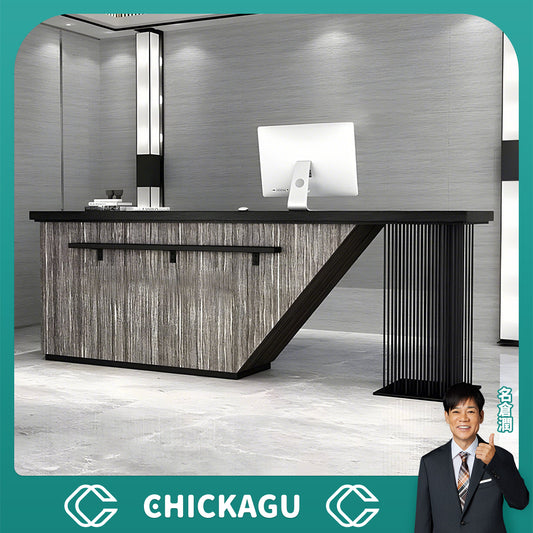 鍵付き引き出し　大容量収納　アイアン脚　受付カウンター　受付台　オフィス受付　エントランス受付　店舗用　事務所　グレー　カスタマイズ可能　JDT-C045　chickagu