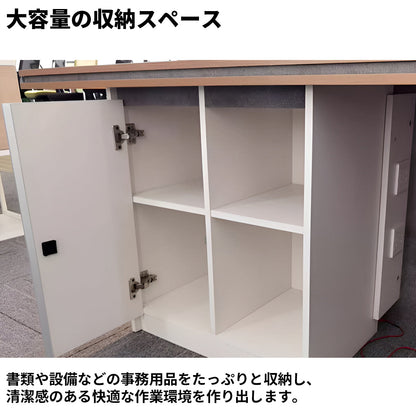 エコ板材　分厚い天板　重厚感　上部天板　LEDライト　扉付き収納　大容量　マルチカラー　受付カウンター　カウンター　洗練　機能的　モダン　ホワイト　カスタマイズ可能　JDT-K-008
