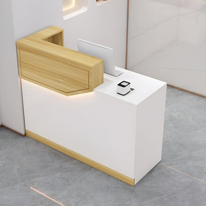 エコ板材　扉付き収納　引き出し　錠付き　上部天板　配線孔　LEDライト　広め　ゆとり　受付カウンター　カウンター　レジ台　すっきり　シンプル　機能的　ホワイト　カスタマイズ可能　JDT-K055