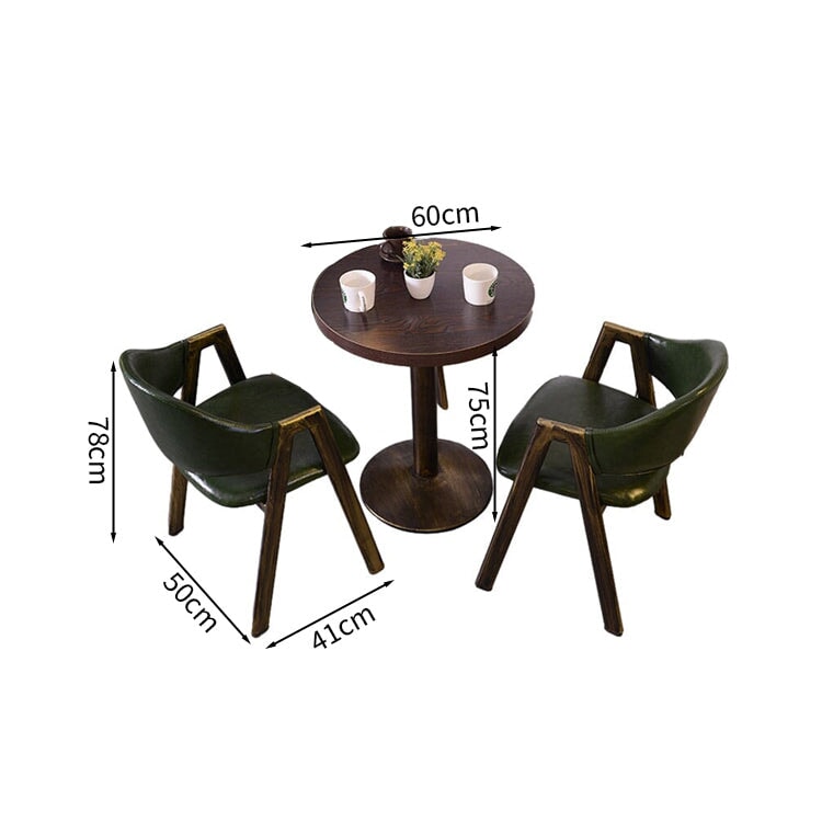 カフェテーブルセット　レストラン　オイルレザー生地　人工レザー　円型テーブル　1人掛け　2人掛け　シック　ブラウン　カスタマイズ可能　JDZH-030-kc