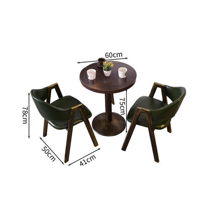 カフェテーブルセット　レストラン　オイルレザー生地　人工レザー　円型テーブル　1人掛け　2人掛け　シック　ブラウン　カスタマイズ可能　JDZH-030-kc