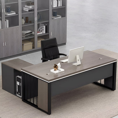 エグゼクティブデスク　オフィス家具　PCデスク　スチール脚　幕板付き　取っ手付き　配線孔付き　シンプルモダン　グレーオーク　ウォルナット　LBZ-K-053  