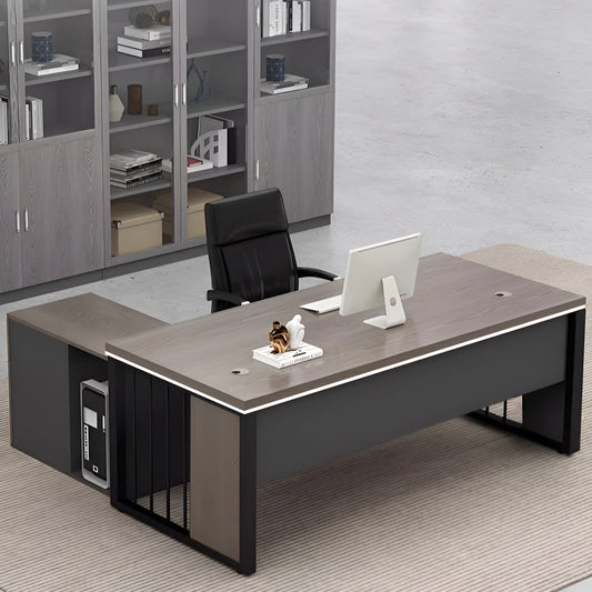 エグゼクティブデスク　オフィス家具　PCデスク　スチール脚　幕板付き　取っ手付き　配線孔付き　シンプルモダン　グレーオーク　ウォルナット　LBZ-K-053  