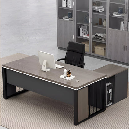 エグゼクティブデスク　オフィス家具　PCデスク　スチール脚　幕板付き　取っ手付き　配線孔付き　シンプルモダン　グレーオーク　ウォルナット　LBZ-K-053  
