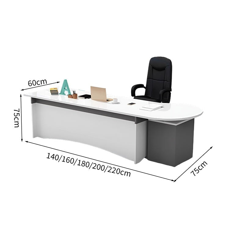 エグゼクティブデスク　オフィス家具　デスク　引出し3つ付き　角丸　広いスペース　キャビネット付き　シンプル　ホワイト　グレー　LBZ-K-054