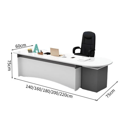 エグゼクティブデスク　オフィス家具　デスク　引出し3つ付き　角丸　広いスペース　キャビネット付き　シンプル　ホワイト　グレー　LBZ-K-054