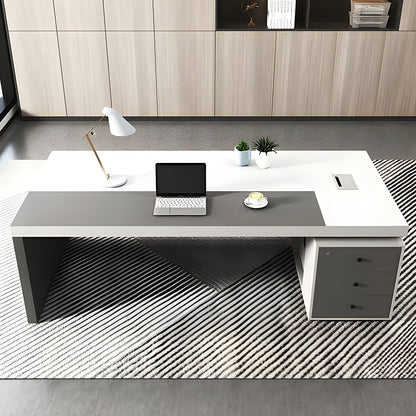 エグゼクティブデスク　役員デスク　役員家具　引出し付き　PC収納　シリンダー錠付き　幕板付き　配線ボックス付き　シンプル　グレー　 