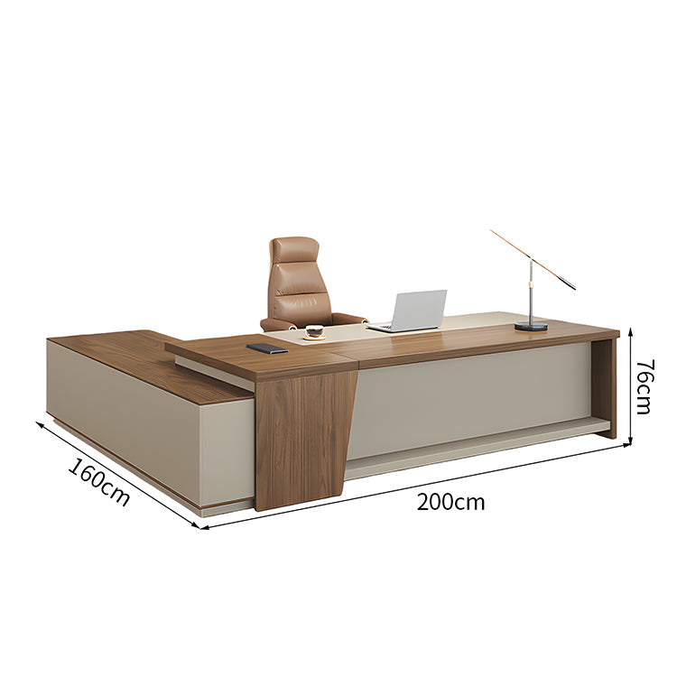 社長机　会長デスク　経営者デスク　引き出し付き　ダイヤル錠　収納スペース　PC収納　幕板付き　ナチュラル　会社用　LBZ-2142N