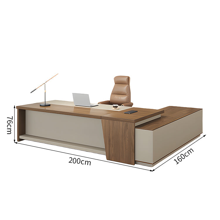 社長机　会長デスク　経営者デスク　引き出し付き　ダイヤル錠　収納スペース　PC収納　幕板付き　ナチュラル　会社用　LBZ-2142N