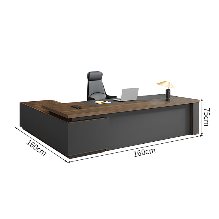 社長デスク　オフィスデスク　オフィス用　デスク　事務机　L型　現代　広々　ダイヤルロック　サイド収納スペース　ウォールナット　LBZ-2143N