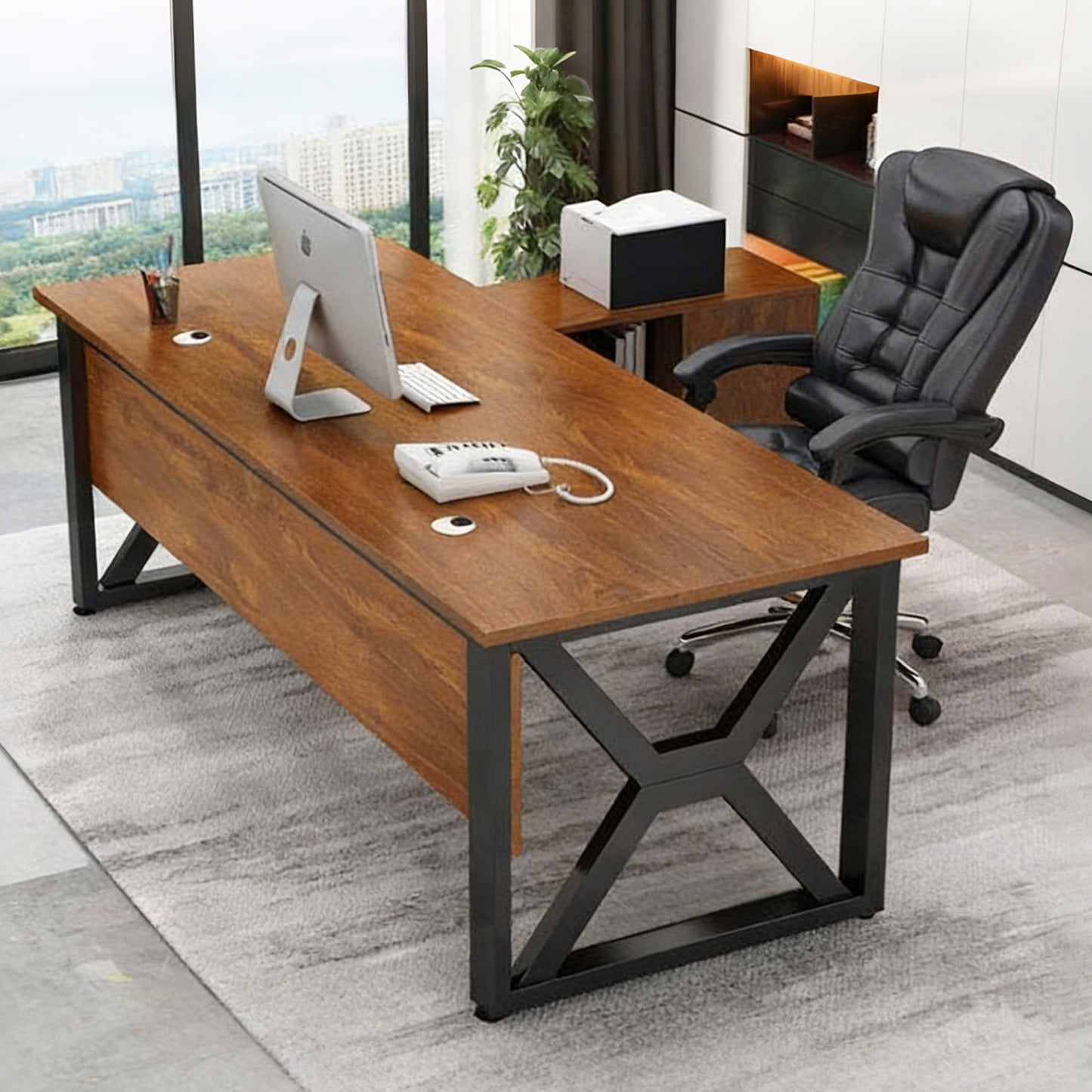 エグゼクティブデスク　社長机　オフィスデスク　つくえ　事務机　作業机　役員机 　炭素鋼    メラミン化粧板  LBZ-457