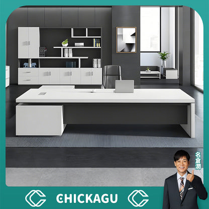 厚い天板　サイドキャビネット　大容量　幕板　安定性　配線ボックス　デスク　執務デスク　エグゼクティブ　バイカラー　洗練　シンプル　カスタマイズ可能　LBZ-C004