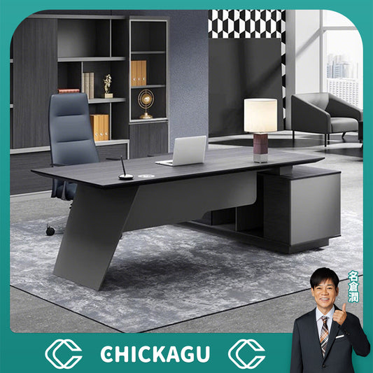 エグゼクティブデスク　片袖机　役員デスク　オフィスデスク　サイドキャビネット　幕板付き　㍶収納　おしゃれ　グレー　カスタマイズ可能　LBZ-C032　CHICKAGU