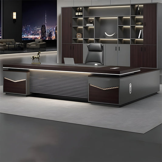 社長室用 引き出し付き 通気孔付き 幕板付き エグゼクティブデスク パソコンデスク 事務机 プレジデントデスク モダン おしゃれ ブラックウォールナット カスタマイズ可能 LBZ-C066 chickagu