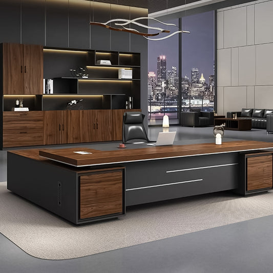 分厚い天板 配線ボックス 通気口 キャビネット 引き出し 分類収納 大容量 デスク エグゼクティブ 役員デスク 木目調 穏やか エレガント カスタマイズ可能 LBZ-C076