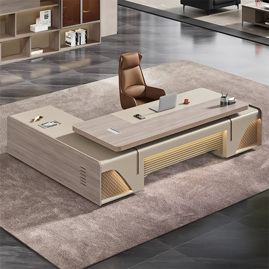 バイカラー 分厚い天板 頑丈 R仕上げ 通気口 幕板 サイドキャビネット 大容量 デスク エグゼクティブ 役員デスク エレガント 高級感 カスタマイズ可能 LBZ-C078