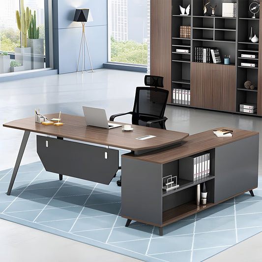 シック 木目調 エコ L字デスク 役員デスク エグゼクティブデスク サイドキャビネット メラミン化粧板 大容量収納スペース カスタマイズ可能 LBZ-C084 chickagu