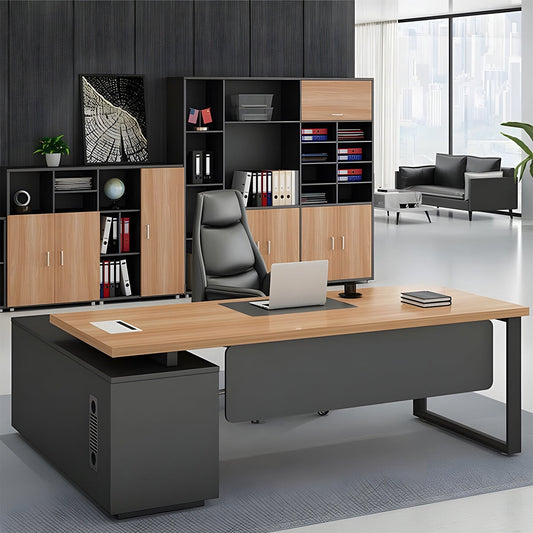 スチール脚 配線孔 サイドキャビネット PC用通気口 幕板 エグゼクティブデスク 役員用デスク ナチュラル カスタマイズ可能 LBZ-C152 chickagu