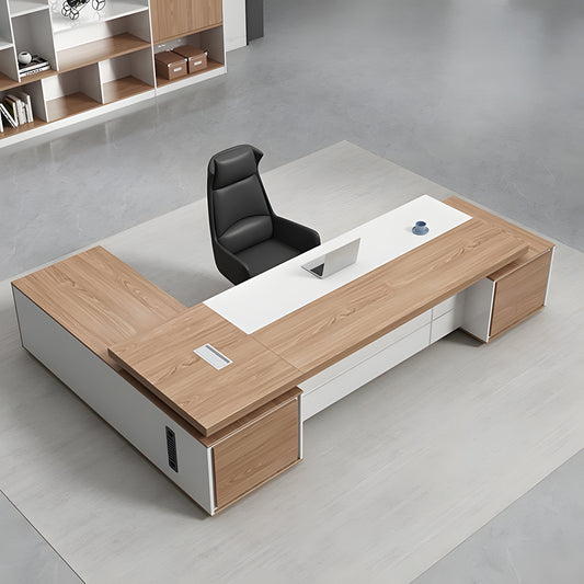 メラミン化粧板 頑丈 分厚い天板 配線孔 通気口 サイドキャビネット 大容量 デスク エグゼクティブ 役員デスク 洗練 機能的 カスタマイズ可能 LBZ-C157