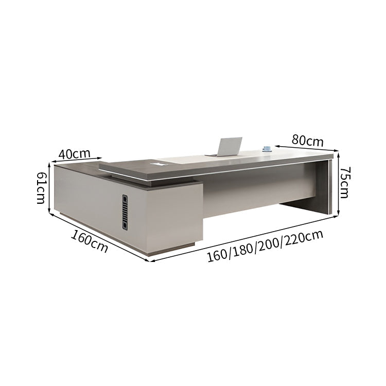 エグゼクティブデスク　役員デスク　社長デスク　木目調　キャスター付き　配線ボックス付き　幕板付き　大容量収納　錠付き　オークグレー　カスタマイズ可能　LBZ-K-037