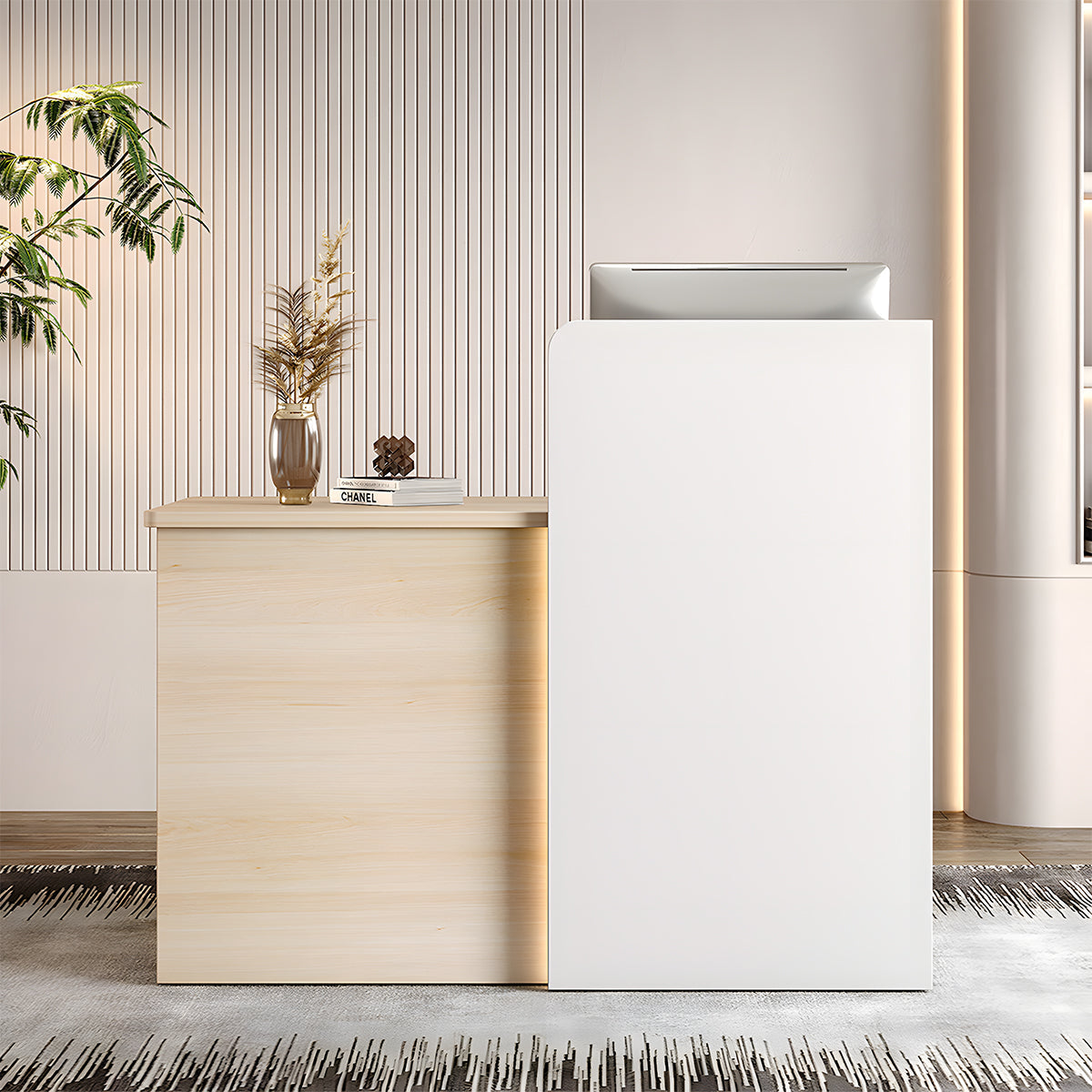 受付カウンター　店舗用受付カウンター　オフィス受付　カウンター　レジカウンター　無垢材　高級感　ナチュラル　MBS-JDT-3002