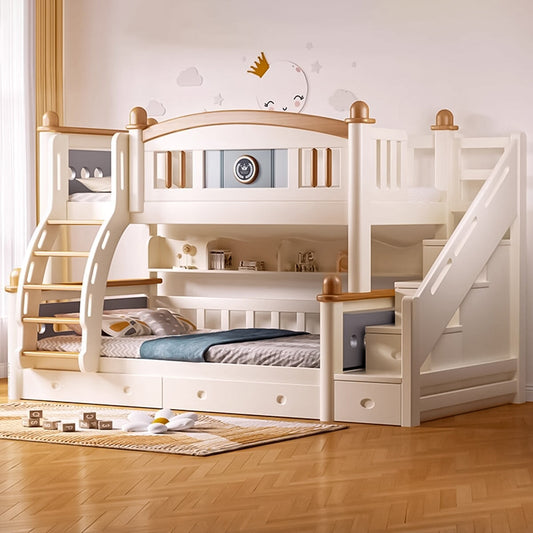 高いベッドガード 太い角柱 取っ手付きはしご 階段 引き出し シェルフ 天然木床板 ベッド 二段ベッド 子供用 上質 機能的 モダン SCC-C068