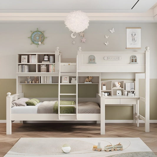 跳ね上げ収納 デスク 収納棚 クローゼット 高いベッドガード 階段 引き出し パイン材 ベッド 二段ベッド 多目的 機能的 実用 ホワイト SCC-C074