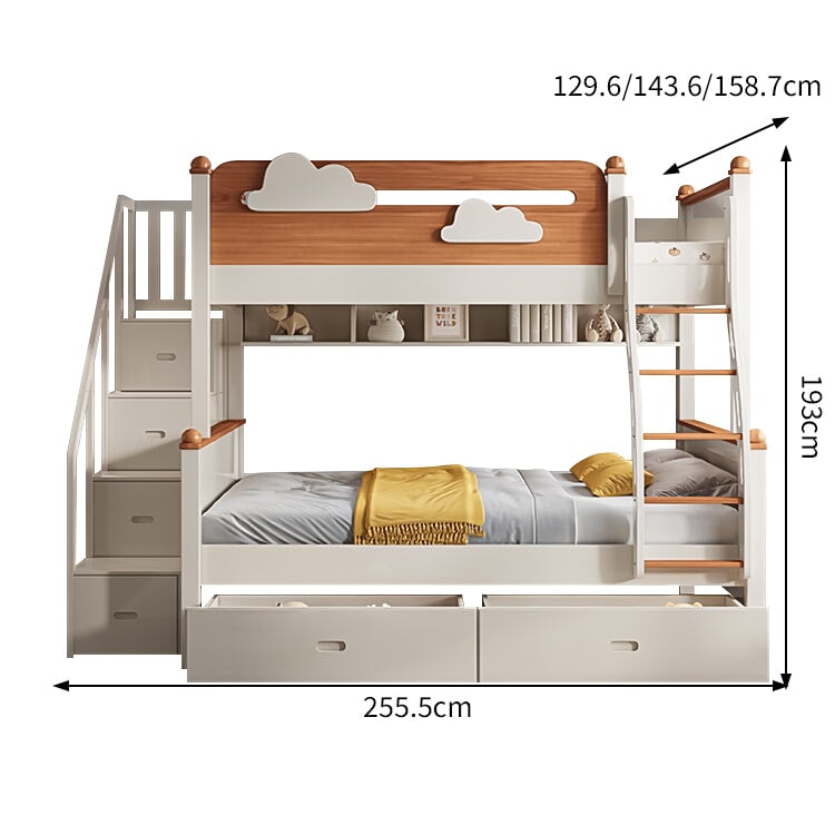 天然木すのこ　高いベッドガード　取っ手付きはしご　引き出し　シェルフ　スライドベッド　階段　ベッド　二段ベッド　機能的　使い勝手　おしゃれ　SCC-C075