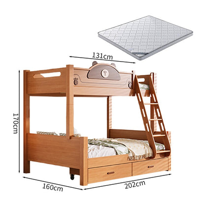 分割可能　高いベッドガード　太い角柱　安定性　はしご　取っ手付き　引き出し　シェルフ　天然木すのこ　通気性　二段ベッド　ベッド　穏やか　木目調　落ち着き　SCC-C077